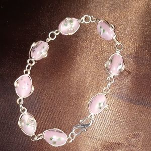 AVAILABLE -Jewelry set w/ pink & green beads w/ .925 sterling silver clasp.